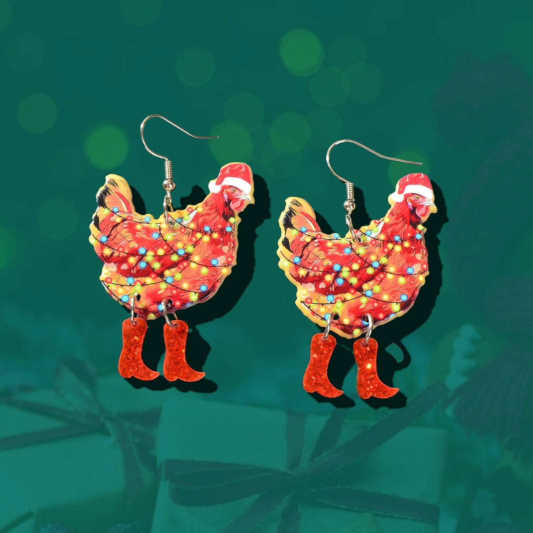 1pair Christmas Coloured Lights Decor Red Big Cock Acrylic Dangle Earrings Women Festival Jewelry - RUTH'S PLUG