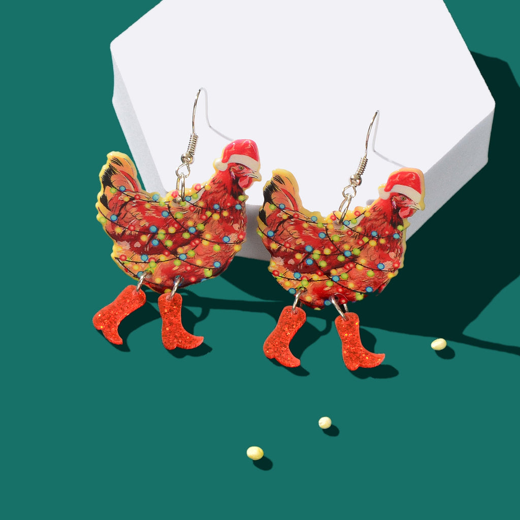 1pair Christmas Coloured Lights Decor Red Big Cock Acrylic Dangle Earrings Women Festival Jewelry - RUTH'S PLUG