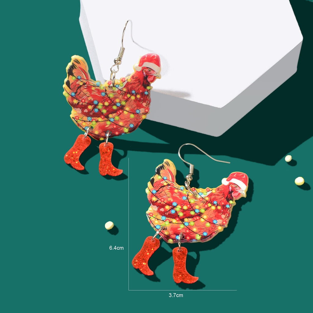1pair Christmas Coloured Lights Decor Red Big Cock Acrylic Dangle Earrings Women Festival Jewelry - RUTH'S PLUG