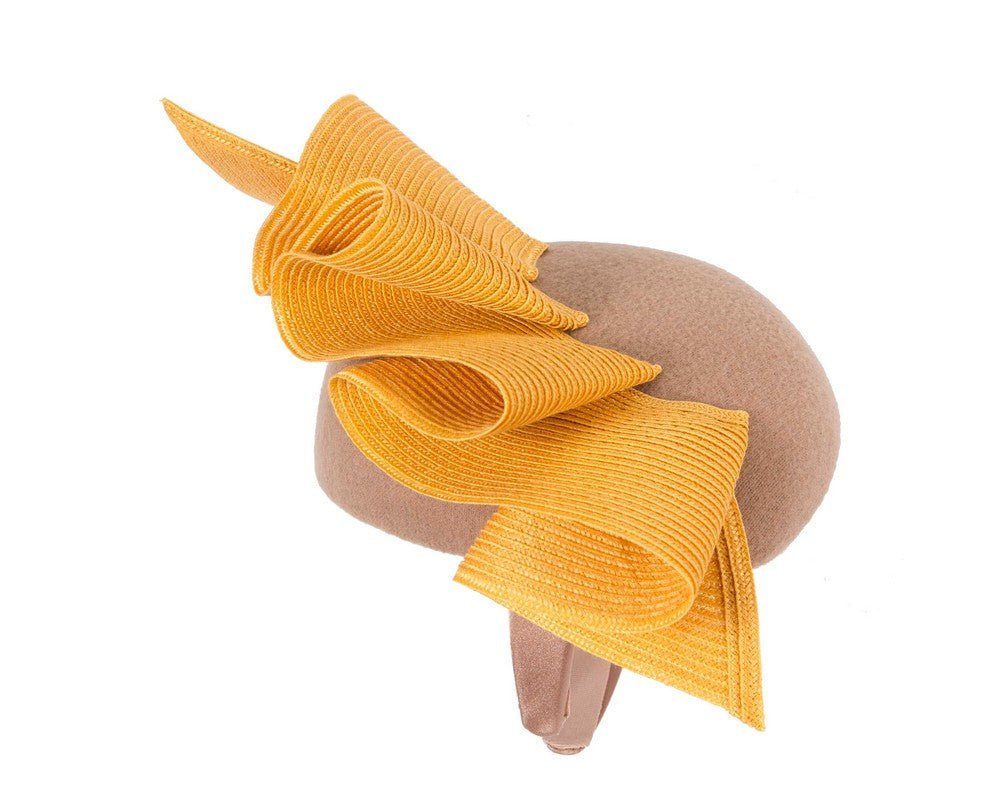 Beige & mustard pillbox fascinator by Fillies Collection - RUTH'S PLUG