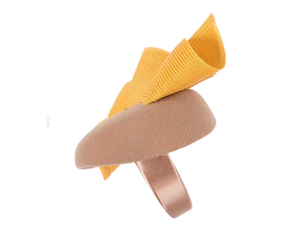 Beige & mustard pillbox fascinator by Fillies Collection - RUTH'S PLUG