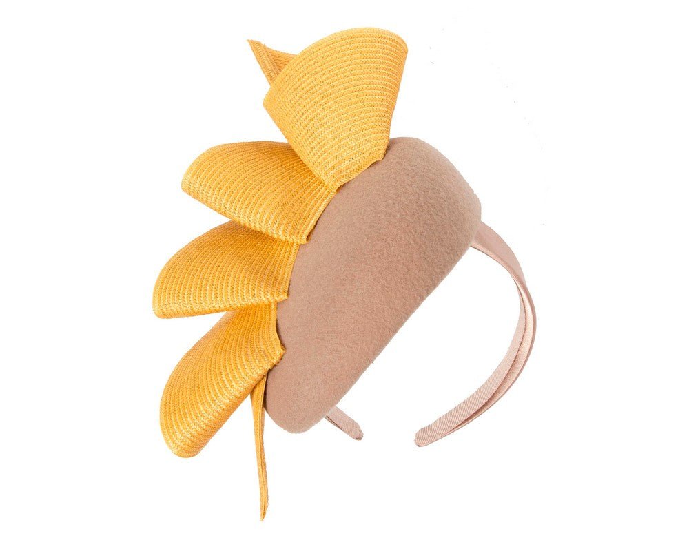 Beige & mustard pillbox fascinator by Fillies Collection - RUTH'S PLUG