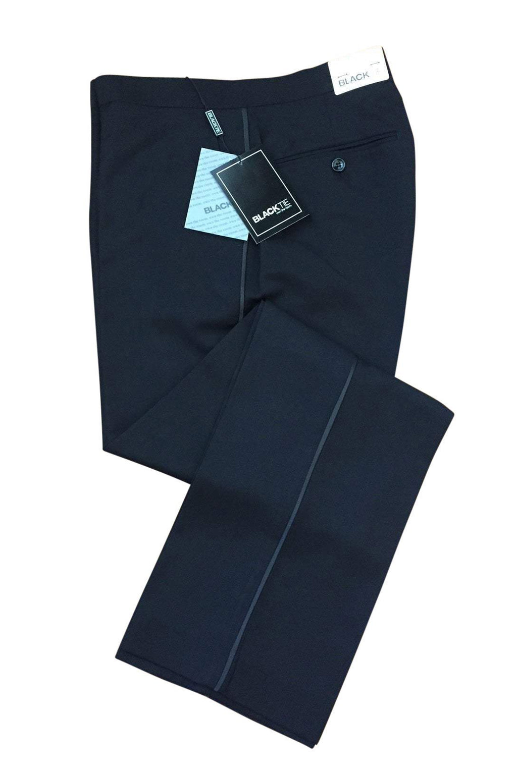 "Logan" Black Luxury Wool Blend Tuxedo Pants - RUTH'S PLUG