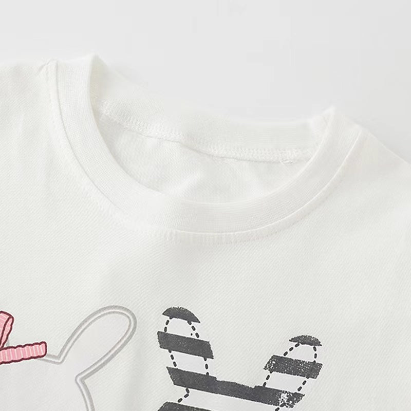 Baby Girl Rabbit Print Pattern Crewneck Long Sleeve Comfy Shirt - RUTH'S PLUG