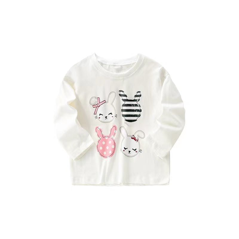 Baby Girl Rabbit Print Pattern Crewneck Long Sleeve Comfy Shirt - RUTH'S PLUG