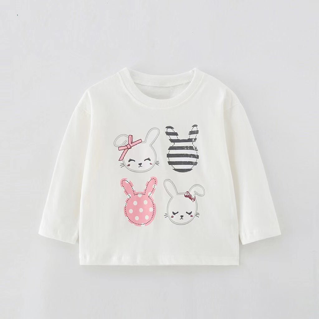 Baby Girl Rabbit Print Pattern Crewneck Long Sleeve Comfy Shirt - RUTH'S PLUG