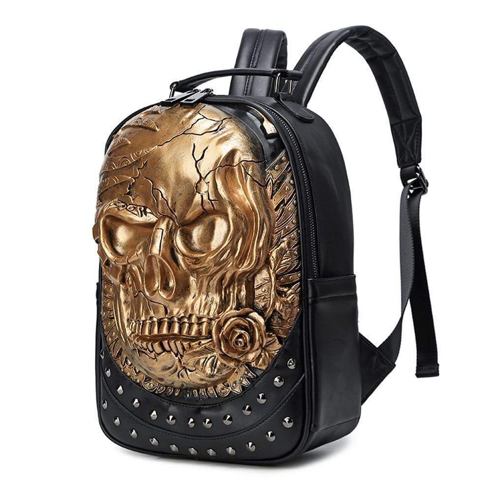 3D Backpack ,Studded Halloween 3D Skull With Rose Rucksacks Travel Bags - RUTH'S PLUG